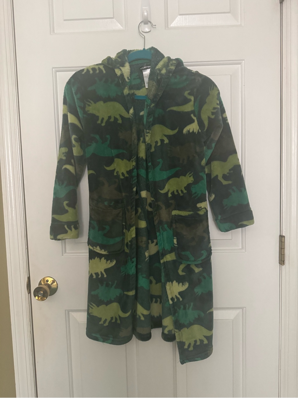 Kids Hooded Green Dinosaur Plush Robe